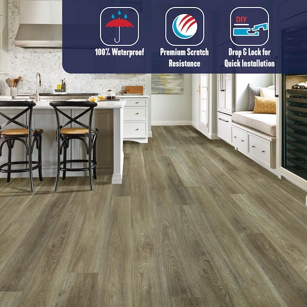 redefine Fox Den 22 MIL 7 in. W x 48 in. L Waterproof Click Lock Vinyl Tile Flooring (23.64 sq. ft./ctn)