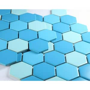 Monet Blue and Turquoise 11 in. x 12 in. Hexagon Glossy Porcelain Mosaic Wall and Floor Tile (23.92 sq.ft./Case)