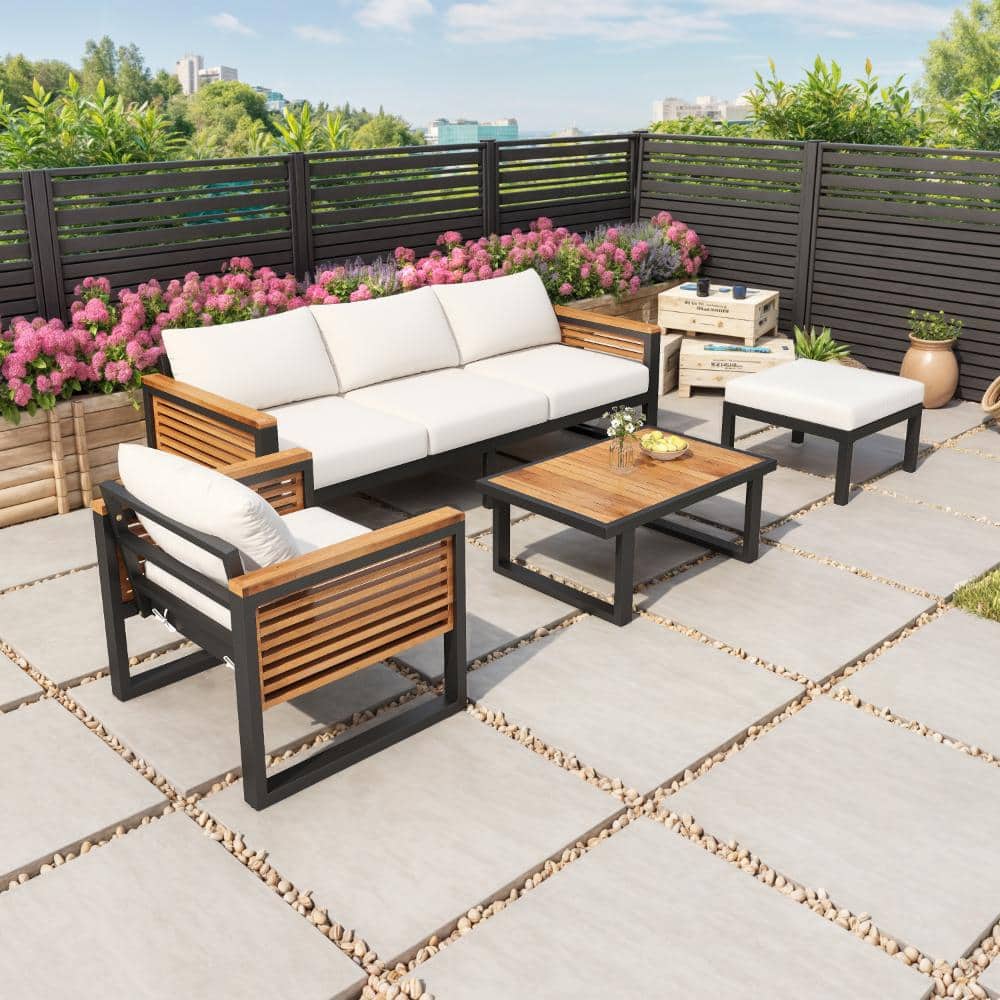 4-Piece Metal Patio Furniture Set with Beige Cushions price history on PriceWatchPro