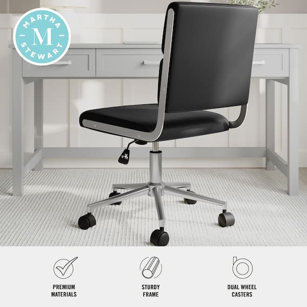 MARTHA STEWART Zaya Faux Leather Swivel Office Chair in Saddle