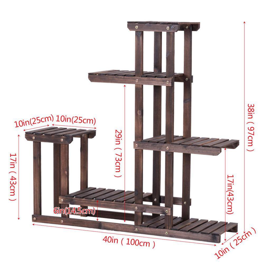 Dark Brown Multi-Tier Wooden Corner Plant Stand