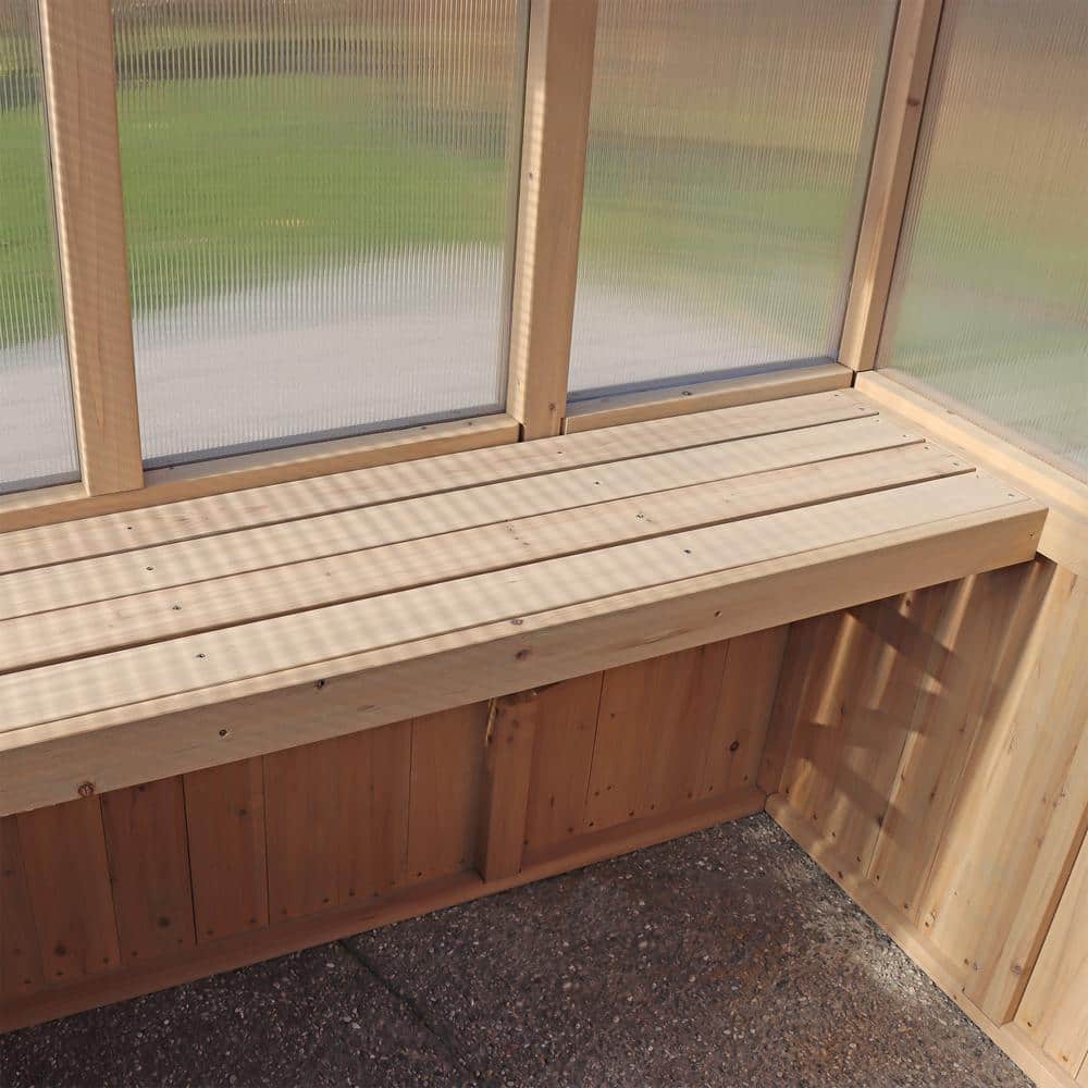 Meridian 6.7' x 7.8' Beige Cedar Walk-In Greenhouse