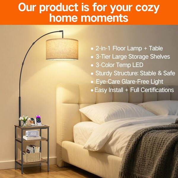 BICIK 76 in. Brown Modern 1-Light Dimmable Arc LED Floor Lamp with