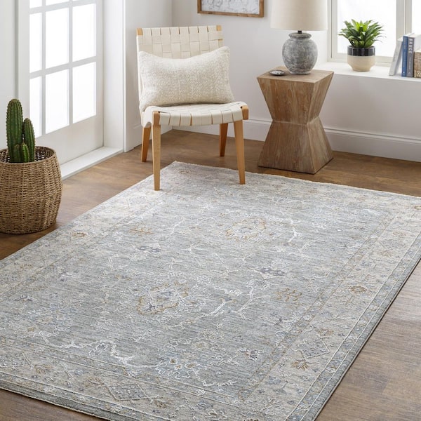 Virginia Pale Blue Traditional Border 7 ft. x 10 ft. Area Rug