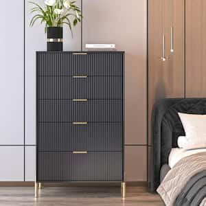 Modern Accent Black 5-Drawers 30 in. Wide Chest of Drawers with Stylish Golden Metal Handle