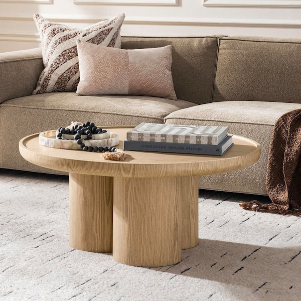 Hannelore 36 in. Oak Round Wood Coffee Table with Oak Veneer Finish