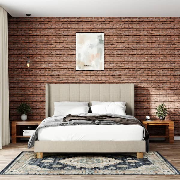 RealRooms RealRooms Nadege Wingback Platform Bed Frame, King, Sand Woven