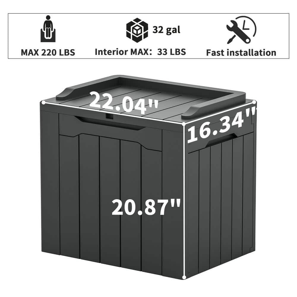 Gray Polypropylene Lockable Outdoor Deck Box with Seat