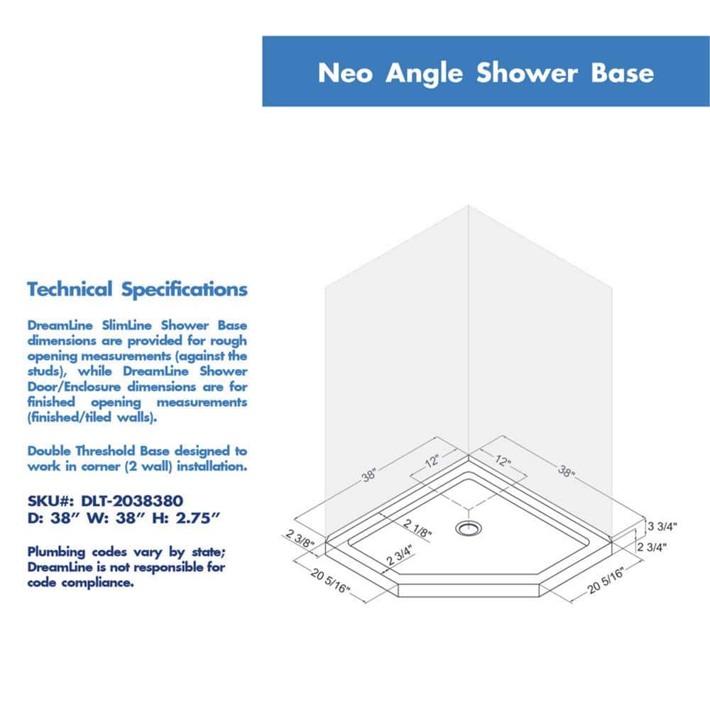 Prism Lux 38" Frameless Neo-Angle Shower Enclosure with Clear Glass
