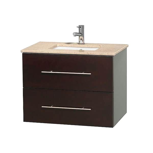 Wyndham Collection Centra 30 in. Vanity in Espresso with Marble Vanity Top in Ivory and Undermount Sink