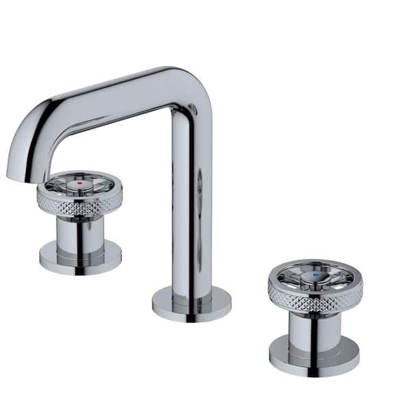 Karran Tryst Widespread Wheel 2-Handle Three Hole Bathroom Faucet with Matching Pop-up Drain in Chrome