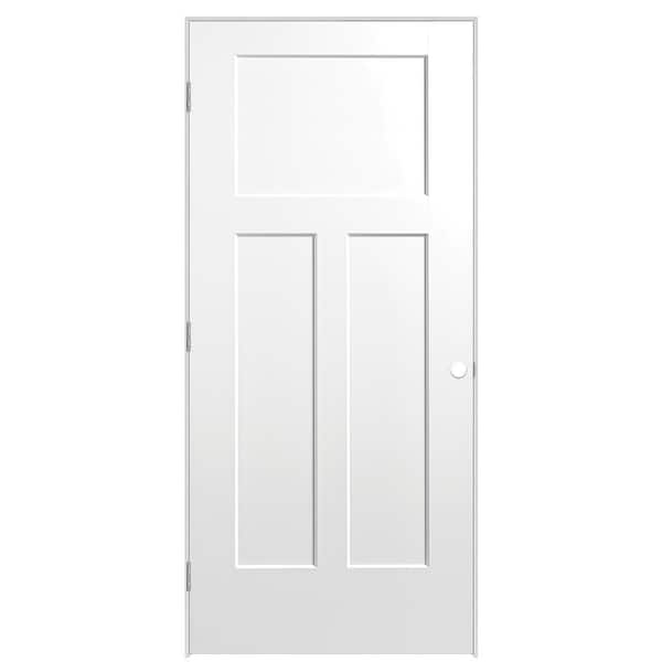 Masonite 36 in. x 80 in. 3-Panel Winslow Right-Hand Solid Core Ultra-Pure White Molded Composite Single Prehung Interior Door