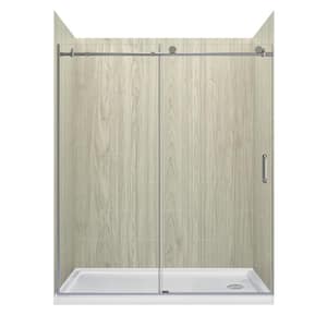Jetcoat 60 in. L x 30 in. W x 78 in. H Right Drain Alcove Shower Stall Kit in Driftwood and Brushed Nickel 3-Piece