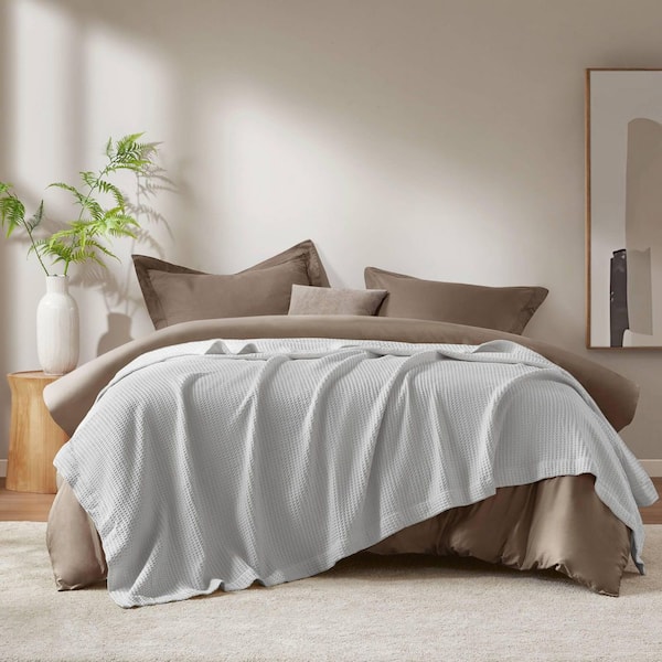 Madison Park Waffle Weave Grey Cotton Full/Queen Woven Blanket