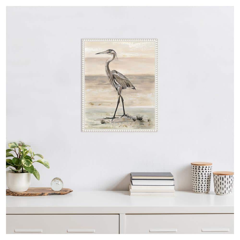 Beaded White Framed Egret Canvas Wall Art 16 x 20-in