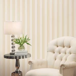 Ornamenta 2-Off White/Gold Regency Stripe Non-Pasted Vinyl on Paper Material Wallpaper Roll (Covers 57.75 sq.ft.)