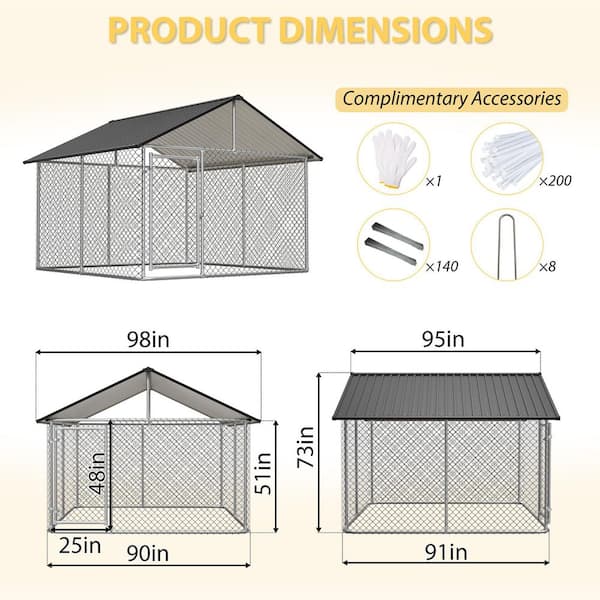 Thanaddo 90 in. W x 91 in. D Outdoor Large Dog Kennel Pet Playpen