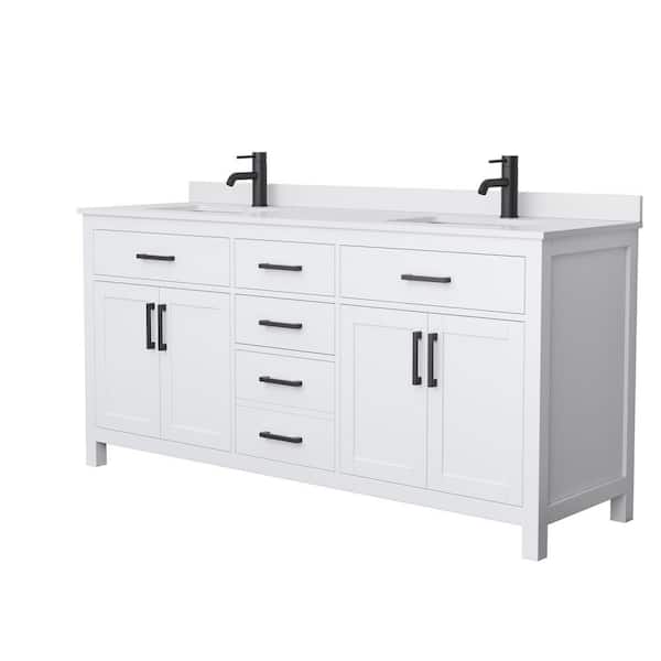 Wyndham Collection Beckett 72 in. W x 22 in. D x 35 in. H Double Sink Bath Vanity in White with White Cultured Marble Top