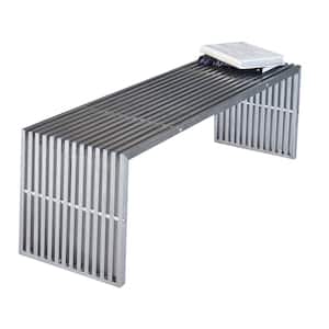 Silver Dining Bench Backless with Slatted Design 55 in.