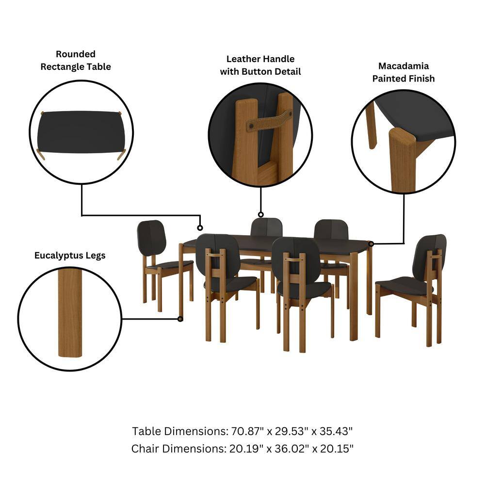Gales Black and Eucalyptus Wood 7-Piece Rectangular Dining Set