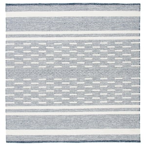 Striped Kilim Navy Ivory 7 ft. x 7 ft. Striped Square Area Rug