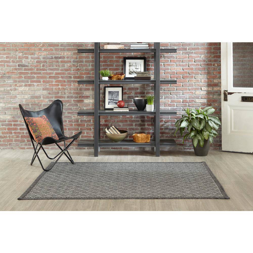 Charcoal Geometric Flat-Woven Synthetic 9'x13' Area Rug