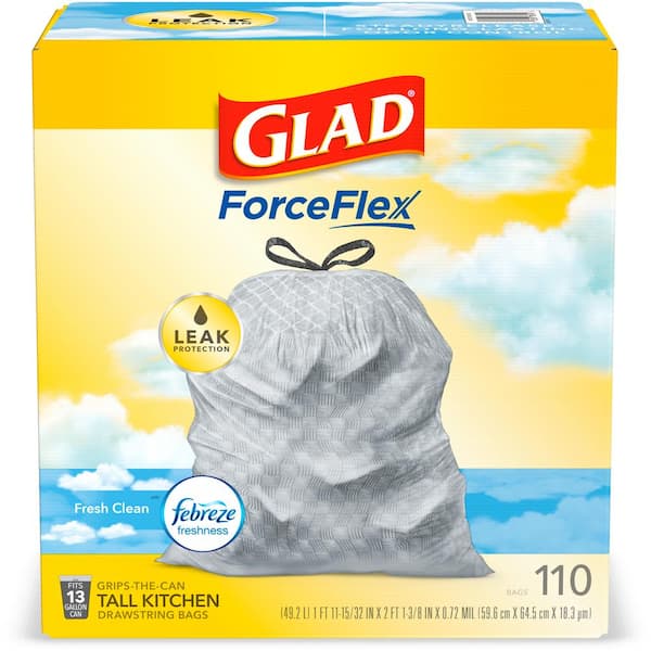 ForceFlex 13 Gal. Fresh Clean scent with Febreze Freshness Tall Kitchen Drawstring Trash Bags (110-Count)