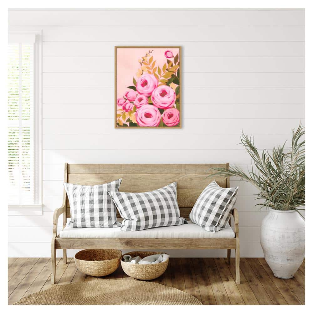 Vibrant Roses II Pink Floral Canvas Art with Maple Frame