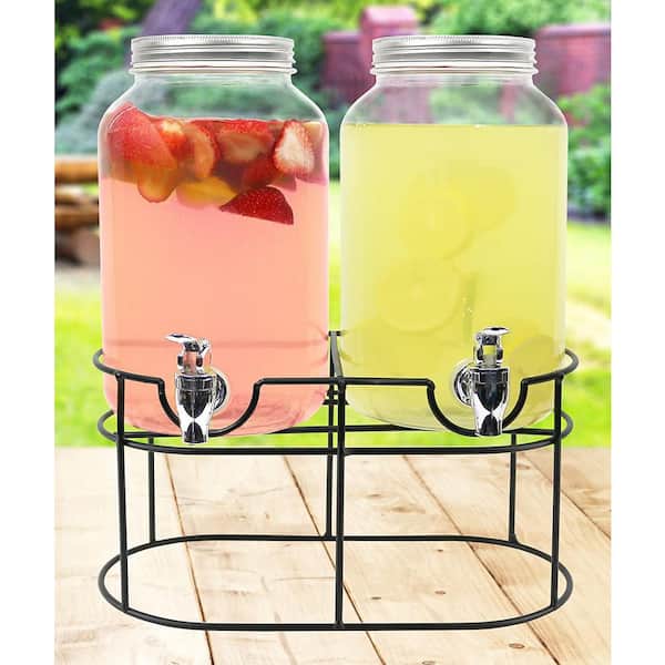 JoyJolt Joyful 1 gal. Clear Glass Drink Dispenser with Spigot Ice and Fruit Infuser