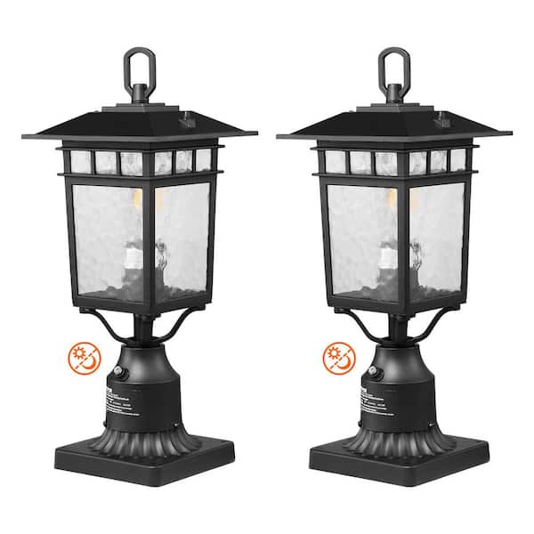 VEVOR 2 PCs Dusk to Dawn Outdoor Lamp Post Light Fixture 15. 75 in. Pole Pier Mount (Black)