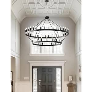 60 in. 54-Light Extra Large Black Wagon Wheel Chandelier, 2-Tier for Dining Room Living Room