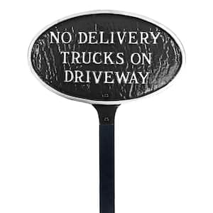 No Delivery Trucks on Driveway Small Oval Statement Plaque with 17.5 in. Lawn Stake-Black/Silver