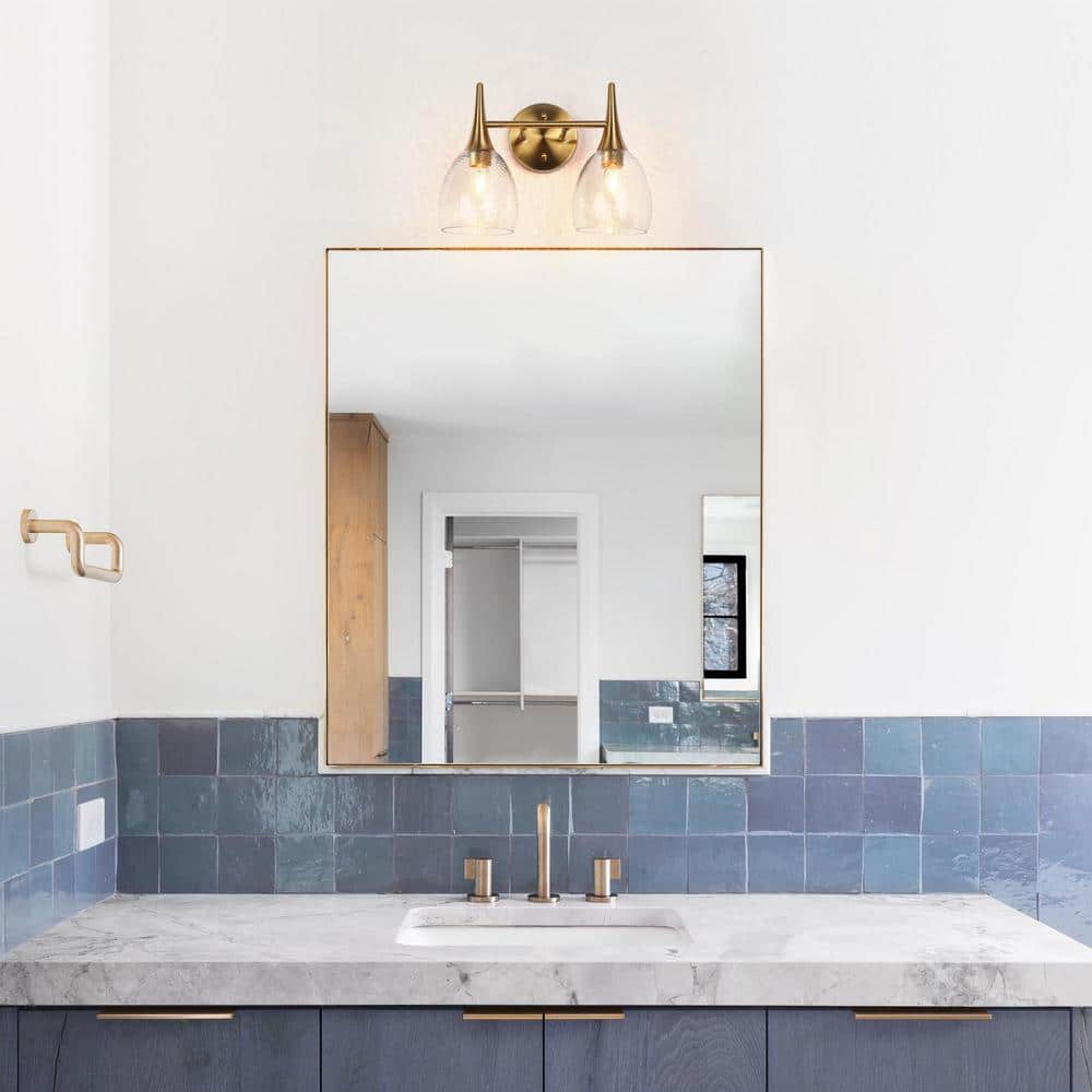 LNC Cymerlarity 13.5" 2-Light Polished Gold LED Vanity Light Bar: ETL Listed, Glass Shades, Metal Body