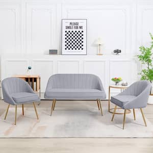 3-Piece Living Room Set with Brushed Velvet in Grey