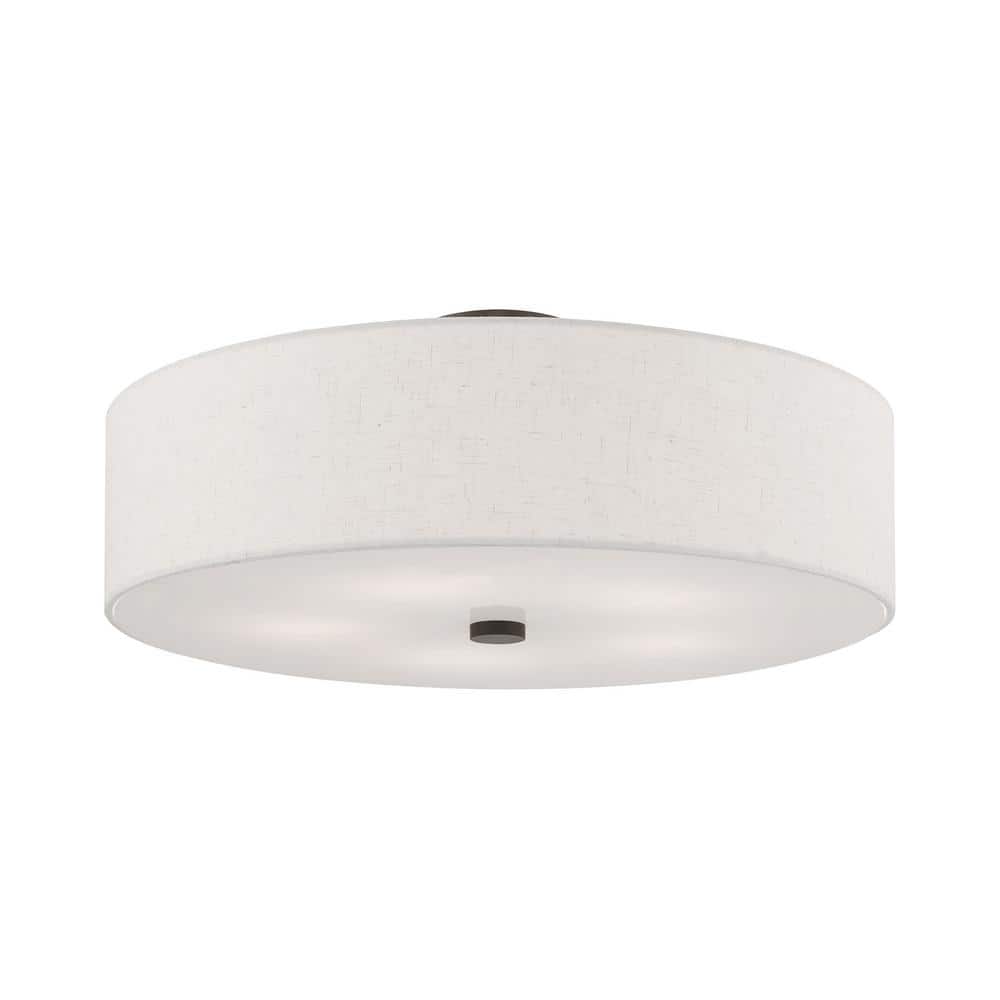 English Bronze 5-Light Semi-Flush Mount with Fabric Drum Shade
