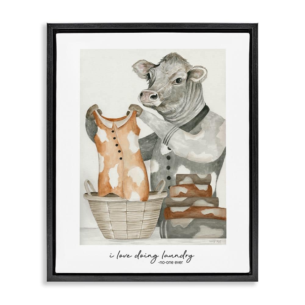 Funny Laundry Cow Phrase by Cindy Jacobs 1 Piece Black Floater Frame Animal Graphic Art Print 31 in. x 25 in. price history on PriceWatchPro