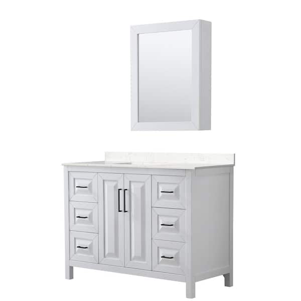 Wyndham Collection Daria 48 in. W x 22 in. D x 35.75 in. H Single Bath Vanity in White with Carrara Cultured Marble Top and Mirror