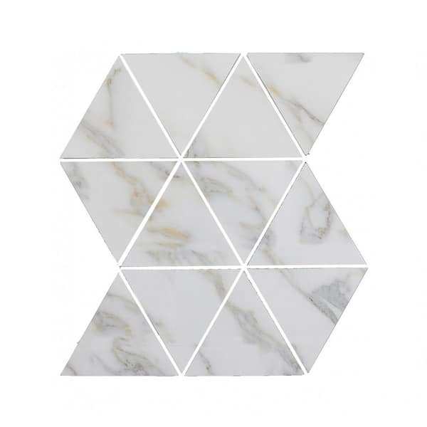 Nature White Triangle Mosaic 12 in. x 12 in. Marble Look Glass Wall Backsplash Tile (1 sq.ft/Each)