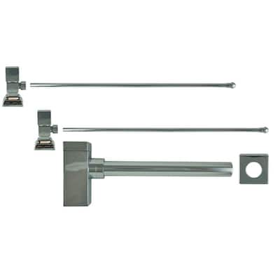 3/8 in. x 20 in. Brass Lavatory Supply Lines with Square Handle Shutoff Valves and Decorative Trap in Polished Chrome