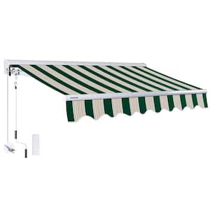 10 ft. Luxury Series Semi-Cassette Electric w/ Remote Retractable Awning, Garden Green Beige Stripes (8 ft. Projection)