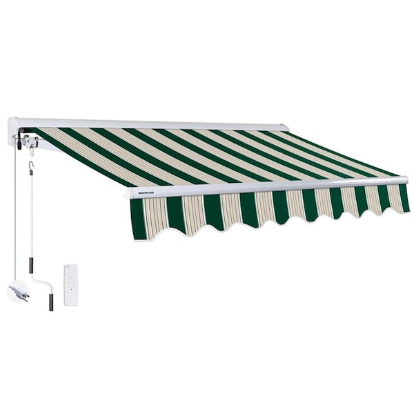 Advaning 10 ft. Luxury Series Semi-Cassette Electric w/ Remote Retractable Awning, Garden Green Beige Stripes (8 ft. Projection)