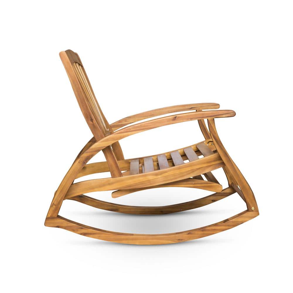 Teak Acacia Wood Outdoor Rocking Chair with Retractable Footrest