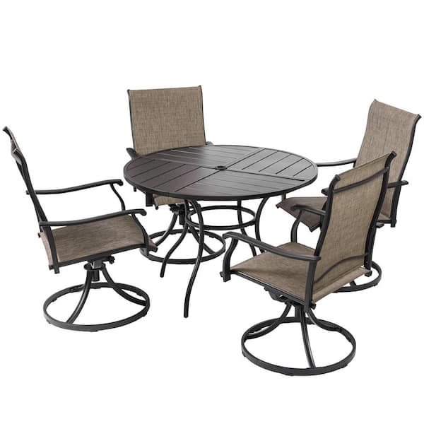 5-Piece Metal Outdoor Patio Dining Set with Round Table and 4-Textilene Swivel Chairs