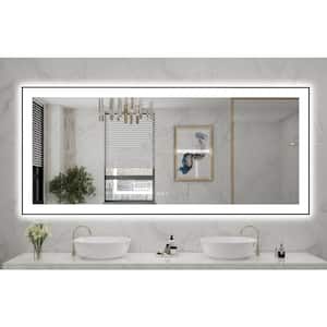 72 in. W x 32 in. H Rectangular Aluminum Framed Backlit and Front light LED Wall Mounted Bathroom Vanity Mirror in Black