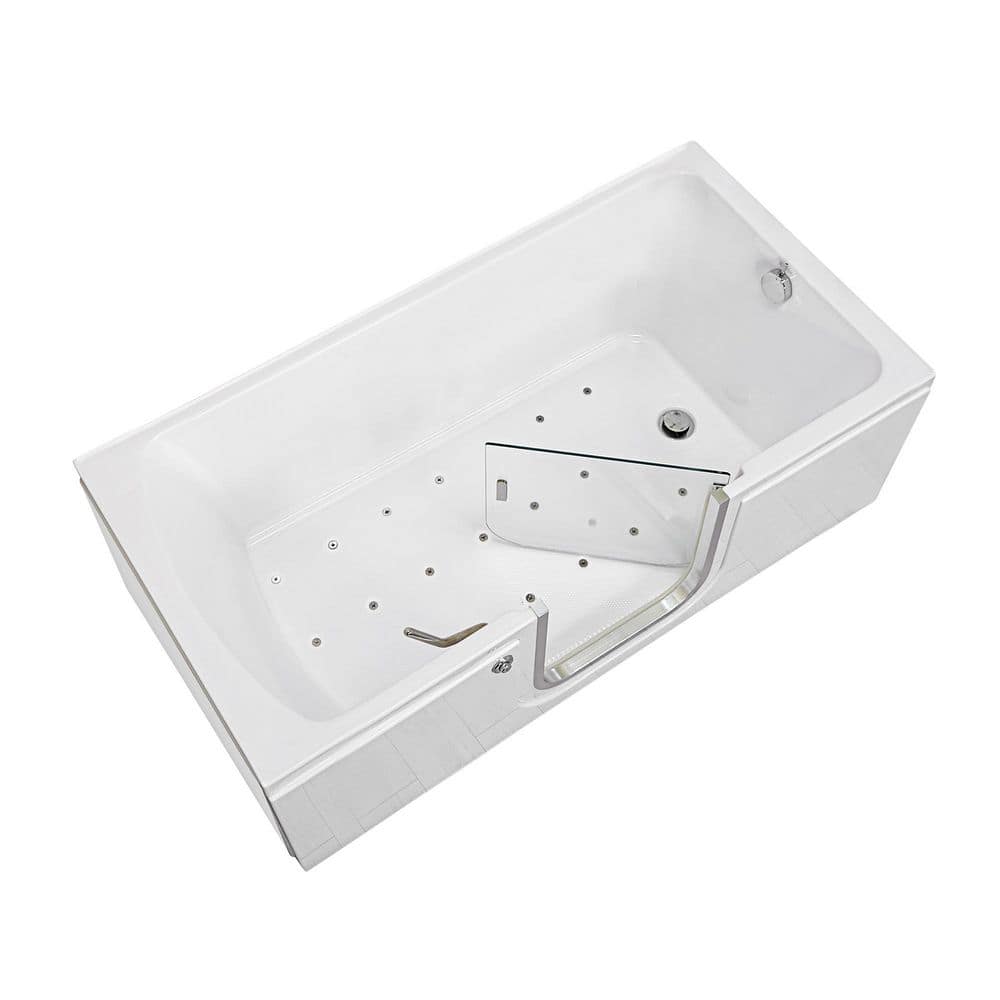 Ella Laydown 60 in. Walkin Air Bath Bathtub in White with Right Hinged