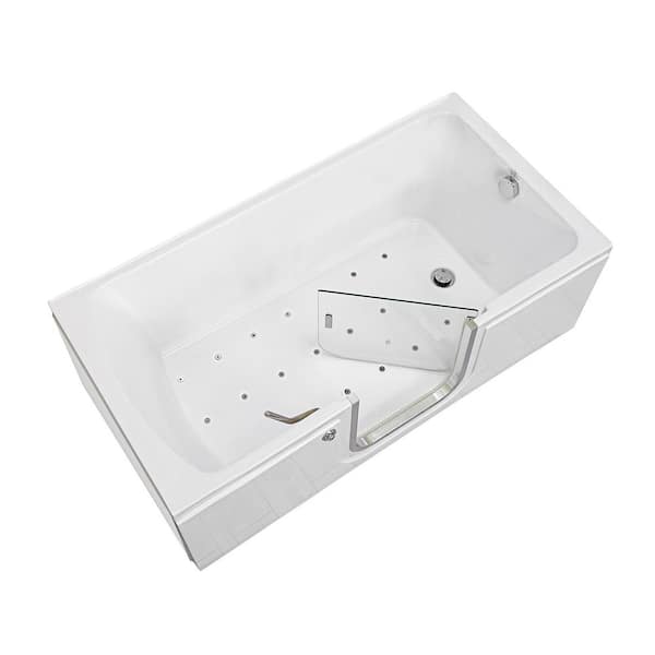 Ella Laydown 60 in. Walk-in Air Bath Bathtub in White with Right Hinged Middle Glass Door and 2 in. Right Drain
