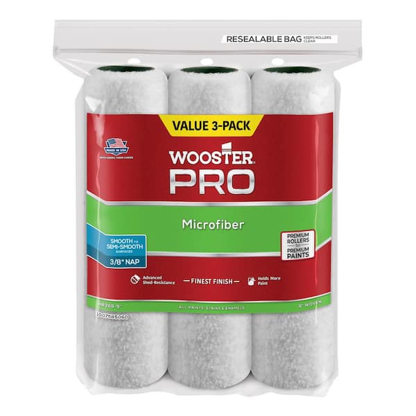 Wooster 9 in. x 3/8 in. Pro Microfiber High-Density Fabric Roller Cover (3-Pack)