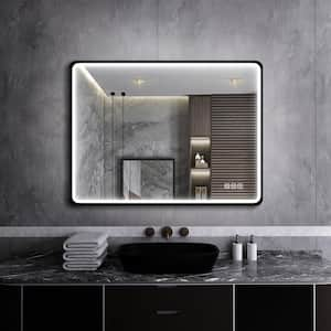 24 in. W x 32 in. H Rectangular Framed Anti-Fog Lighted Wall Bathroom Vanity Mirror in Black