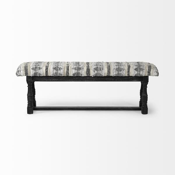 HomeRoots Amelia Black and White 56 in. Faux Leather Bedroom Bench Backless Upholstered