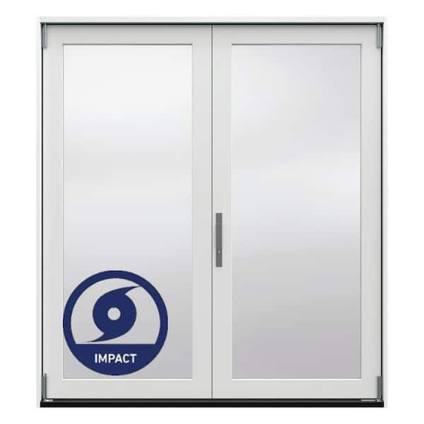 72 in. x 80 in. Right-Hand Primed Fiberglass 2-Panel Folding Patio Door w/ Low-E Impact Glass and Nickel-Handle